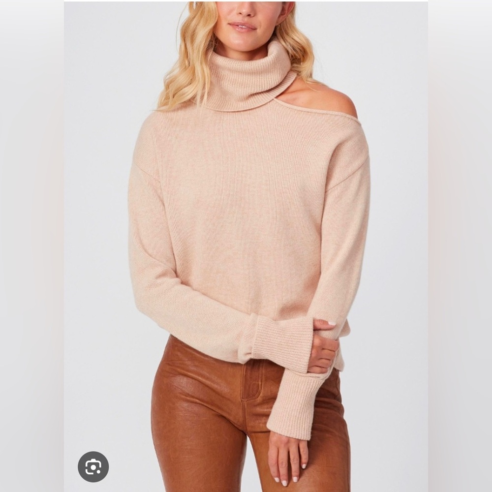 Paige Raundi Cold Shoulder Beige Taupe Turtleneck Sweater Size Small